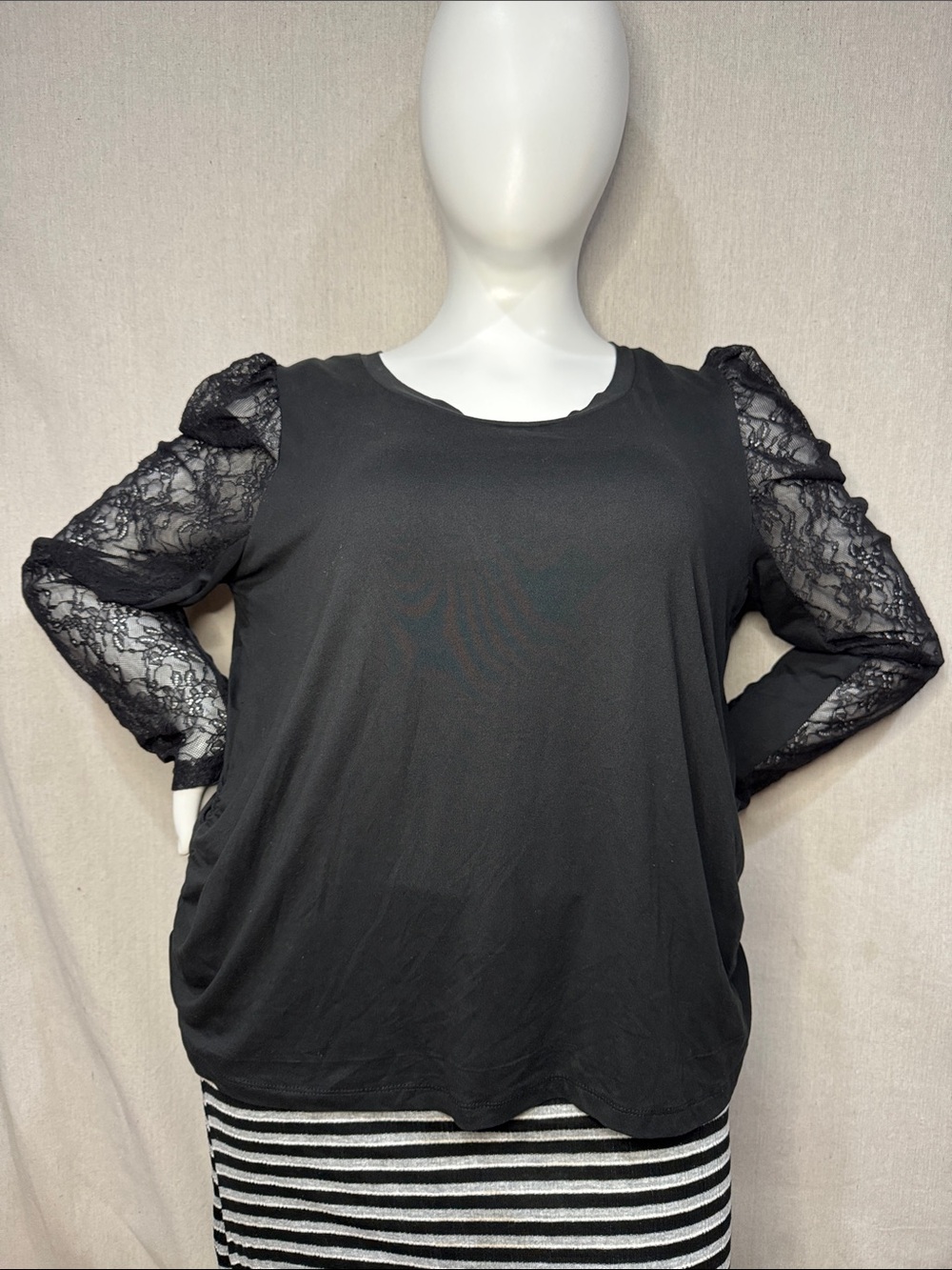Black Lace Sleeve Women's Top by Jolie and joy 3x